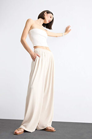 Esnek Belli Geniş Paça Pantolon