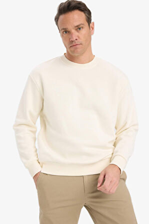 Relax Fit Bisiklet Yaka Kalın İçi Yumuşak Tüylü Basic Düz Sweatshirt
