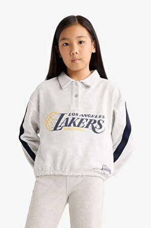 Kız Çocuk NBA Los Angeles Lakers Relax Fit Polo Yaka Sweatshirt