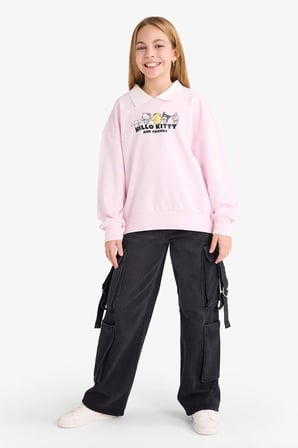 Hello Kitty Oversize Geniş Kalıp Polo Yaka Sweatshirt Kız Çocuk F3413A825AUPN648