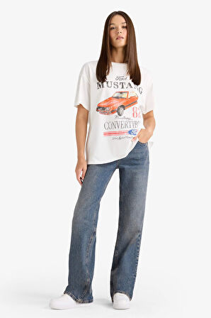 Ford Motor Company Oversize Geniş Kalıp Bisiklet Yaka Kısa Kollu Tişört