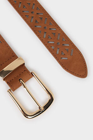 Kadın Dikdörtgen Toka Suni Deri Jean Kemeri