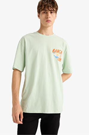 Boxy Fit Bisiklet Yaka Baskılı Kısa Kollu Tişört