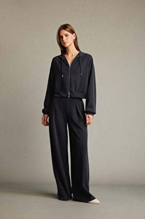 Kapüşonlu Modal Fermuarlı Sweatshirt