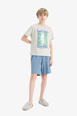 Erkek Çocuk Pijama Takımı Baskılı Kısa Kollu Pijama Üstü Esnek Belli Şort Pijama Altı 