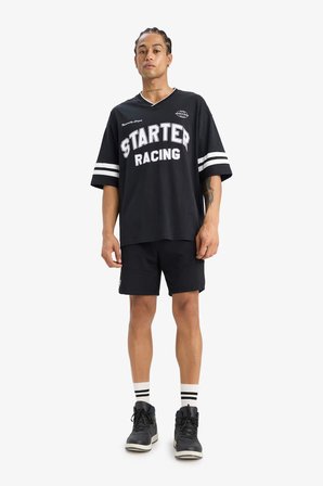 DeFacto %100 Pamuk Loose Fit Bisiklet Yaka Sırt Baskılı Kısa Kollu Tişört F0188AX25SMBK81