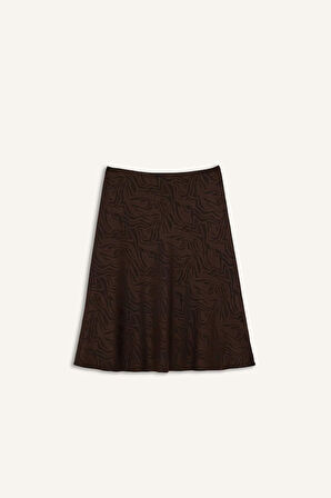 A Kesim Floral Normal Bel Saten Midi Etek