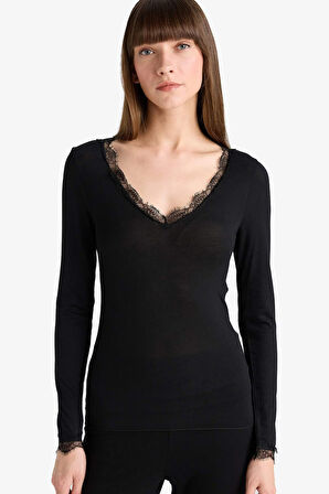 Dantel Detaylı Uzun Kollu Üst-Fall in Love