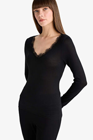 Dantel Detaylı Uzun Kollu Üst-Fall in Love