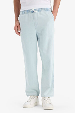 %100 Pamuk Wide Leg Fit Geniş Kalıp Normal Bel Beli Lastikli Geniş Paça Yazlık Jean Pantolon