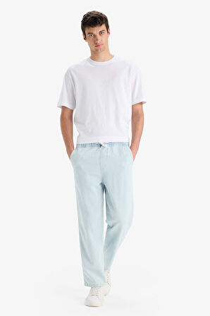 %100 Pamuk Wide Leg Fit Geniş Kalıp Normal Bel Beli Lastikli Geniş Paça Yazlık Jean Pantolon