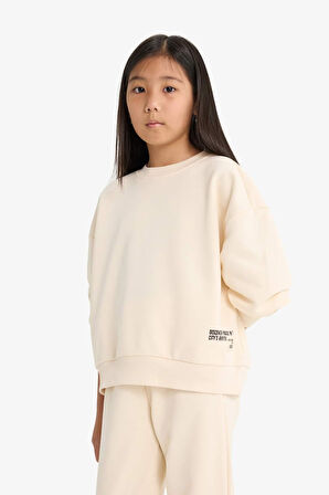 Kız Çocuk 2'li Takım Baskılı Sweatshirt Eşofman Altı