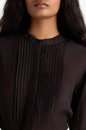 Oversize Geniş Kalıp Hakim Yaka Tensel Uzun Kollu Gömlek