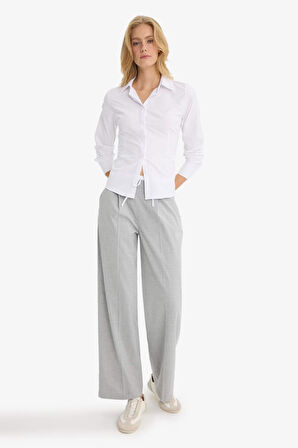 Wide Leg Cep Detaylı Normal Bel Geniş Paça Pantolon