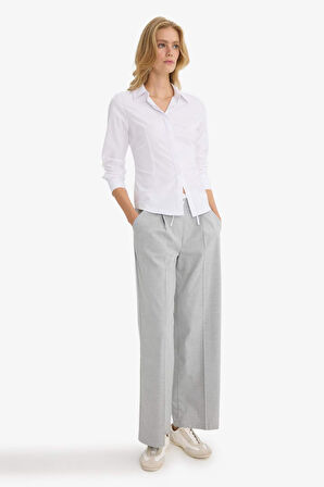 Wide Leg Cep Detaylı Normal Bel Geniş Paça Pantolon