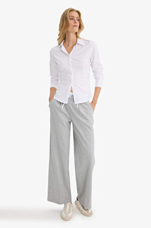 Wide Leg Cep Detaylı Normal Bel Geniş Paça Pantolon