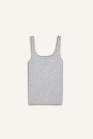 Slim Fit Dar Kesim Basic Düz Yuvarlak Yaka Fitilli Kaşkorse Atlet