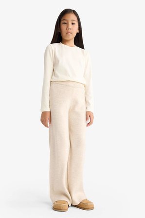 DeFacto Beli Lastikli Wide Leg Triko Pantolon Kız Çocuk F4124A825WNER233