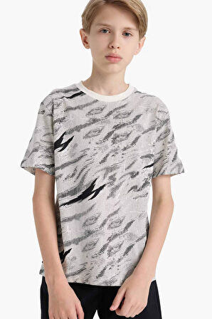 Erkek Çocuk Bisiklet Yaka Desenli Kısa Kollu Tişört