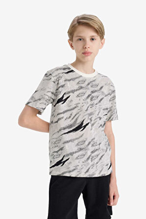 Erkek Çocuk Bisiklet Yaka Desenli Kısa Kollu Tişört