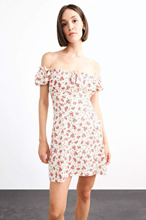 A Kesim Çiçekli Bürümcük Kısa Kollu Elbise