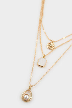 Kadın İnci Detaylı Gold Kolye