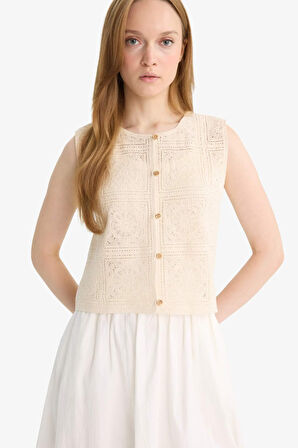 Boxy Fit Bisiklet Yaka Dantel Yelek