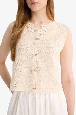 Boxy Fit Bisiklet Yaka Dantel Yelek