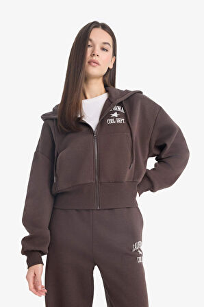 Coool Oversize Geniş Kalıp Kapüşonlu Sırt Baskılı Fermuarlı Sweatshirt