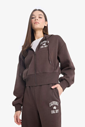 Coool Oversize Geniş Kalıp Kapüşonlu Sırt Baskılı Fermuarlı Sweatshirt
