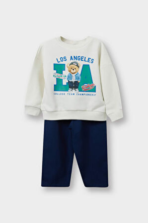 Erkek Bebek 2'li Takım Baskılı Sweatshirt Pantolon