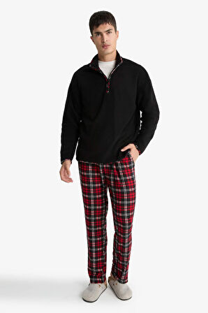 Regular Fit Cepli Polar Kareli Pijama Altı