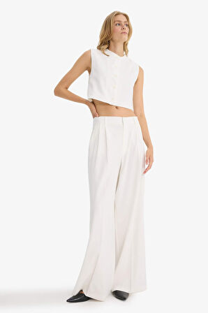 Wide Leg Çift Cepli Yüksek Bel Geniş Paça Pantolon