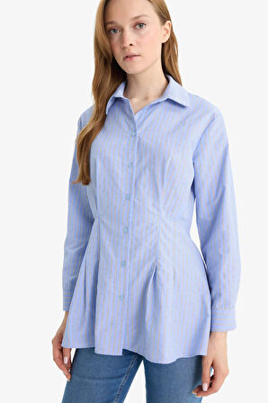 Relax Fit Çizgili Poplin Uzun Kollu Gömlek Tunik