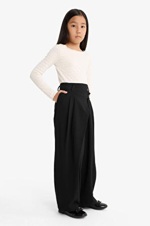 Kız Çocuk Baggy Fit Geniş Bol Paça Gabardin Pantolon