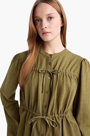 Regular Fit Bisiklet Yaka Flamlı Pamuk Uzun Kollu Tunik