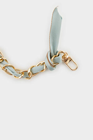 Kadın Mavi Kurdeleli Gold Charm Anahtarlık