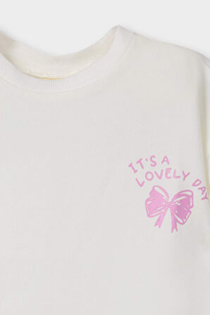 Kız Bebek Bisiklet Yaka Baskılı Kısa Kollu Tişört 