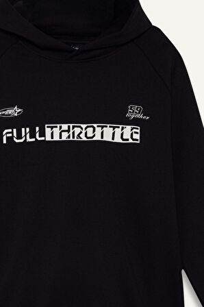 Boxy Fit Kapüşonlu Baskılı Sweatshirt