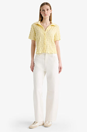 Coool Fitted Gömlek Yaka Dokulu Kısa Kollu Gömlek