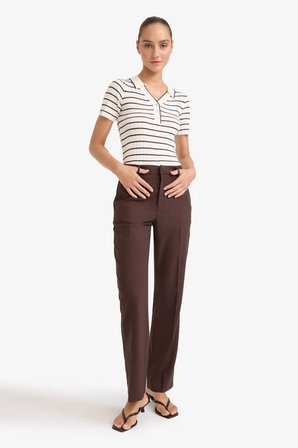 DeFacto Fitted Polo Yaka Çizgili Kısa Kollu Triko Kazak G0471AX25AUER105