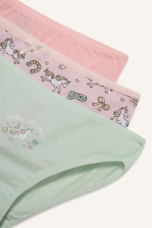 %100 Pamuklu Unıcorn Baskılı Penye 3'lü Slip Külot Kız Çocuk