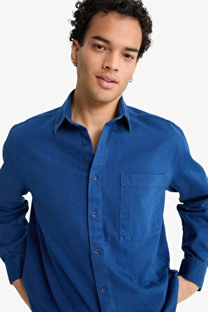 Boxy Fit Dokuma Uzun Kollu Gömlek