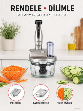 Tefal 1500 W Güçlü El Blender Seti, 4 Paslanmaz Çelik Bıçak, 1,5 L Cam Doğrayıcı