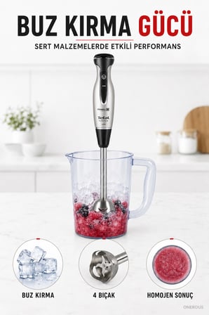 Tefal 1500 W Güçlü El Blender Seti, 4 Paslanmaz Çelik Bıçak, 1,5 L Cam Doğrayıcı
