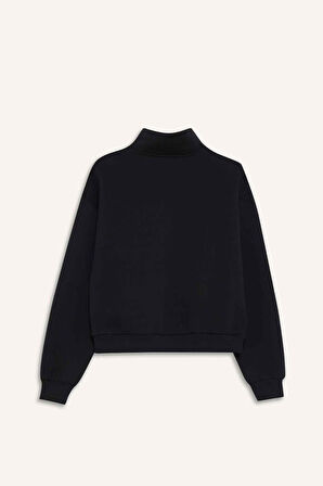 Relax Fit Yarım Balıkçı Yaka Baskılı Kalın Sweatshirt Kumaşı Hırka