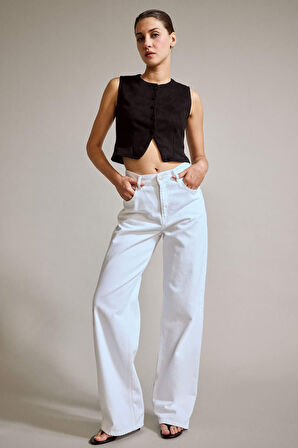 Düğmeli Crop Süet Yelek