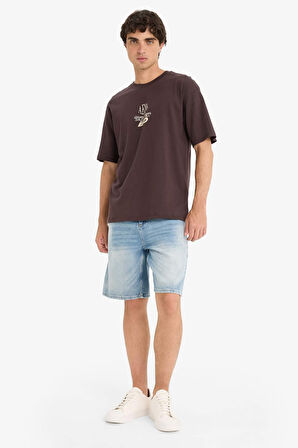 %100 Pamuk Initial D Boxy Fit Bisiklet Yaka Kısa Kollu Tişört