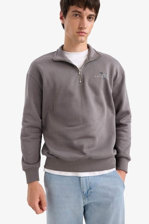DeFacto Vikings Valhalla Boxy Fit Dik Yaka Yarım Fermuarlı Sırt Baskılı Sweatshirt E9324AX25AUGR206