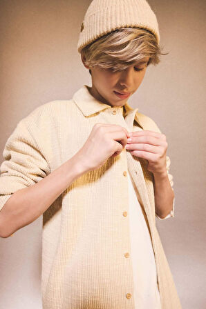 Erkek Çocuk Polo Yaka Jakarlı Uzun Kollu Gömlek